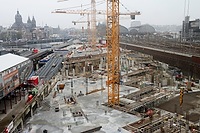 View on the Oosterdok building activities, Schreierstoren, Church of Saint Nicholas, and the Central Station